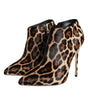 Dolce & Gabbana Brown Leopard Calf Fur Heels Ankle Boots Shoes