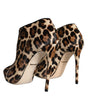 Dolce & Gabbana Brown Leopard Calf Fur Heels Ankle Boots Shoes