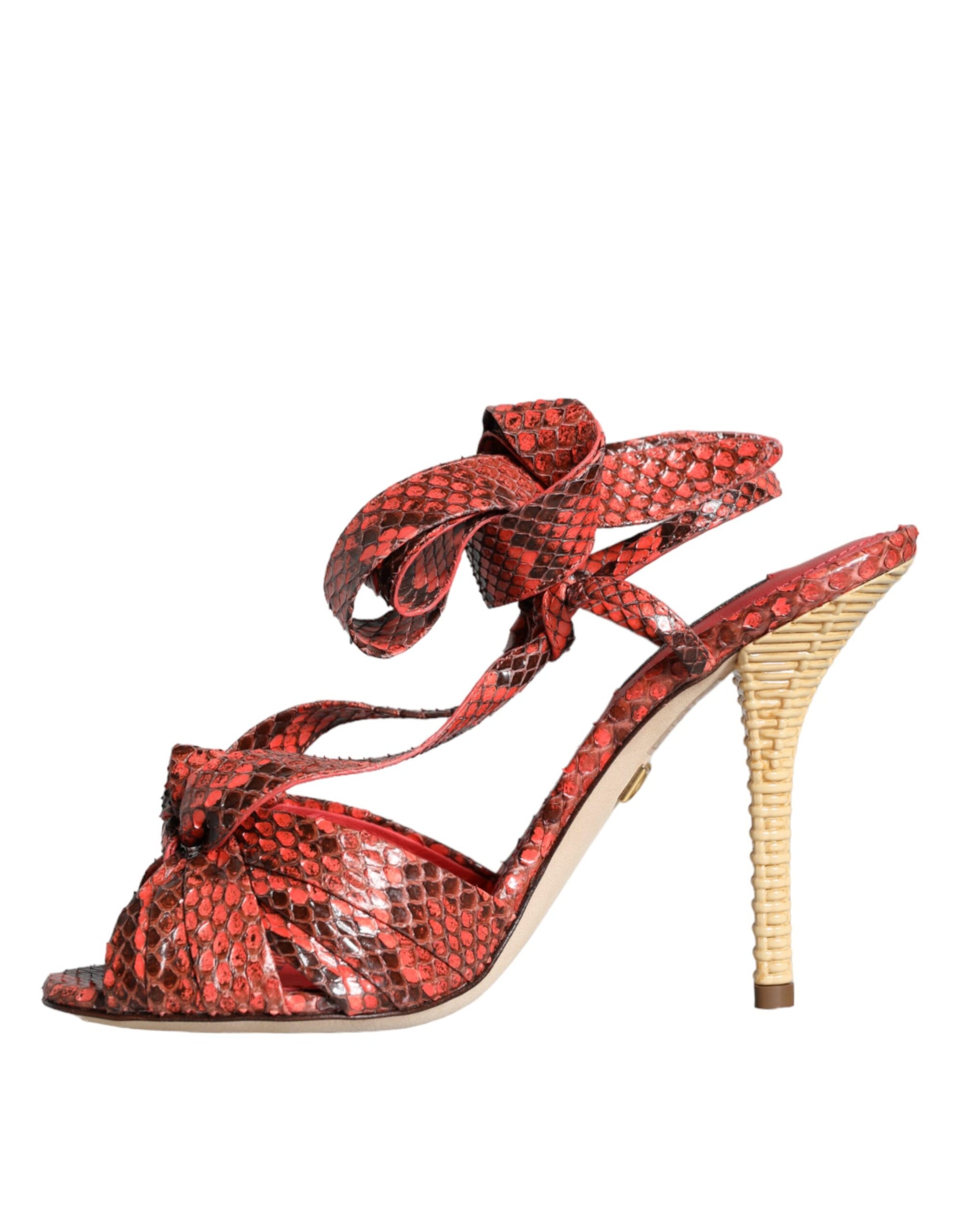 Sandales à talons en cuir exotique corail Dolce &amp; Gabbana