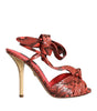 Sandales à talons en cuir exotique corail Dolce &amp; Gabbana