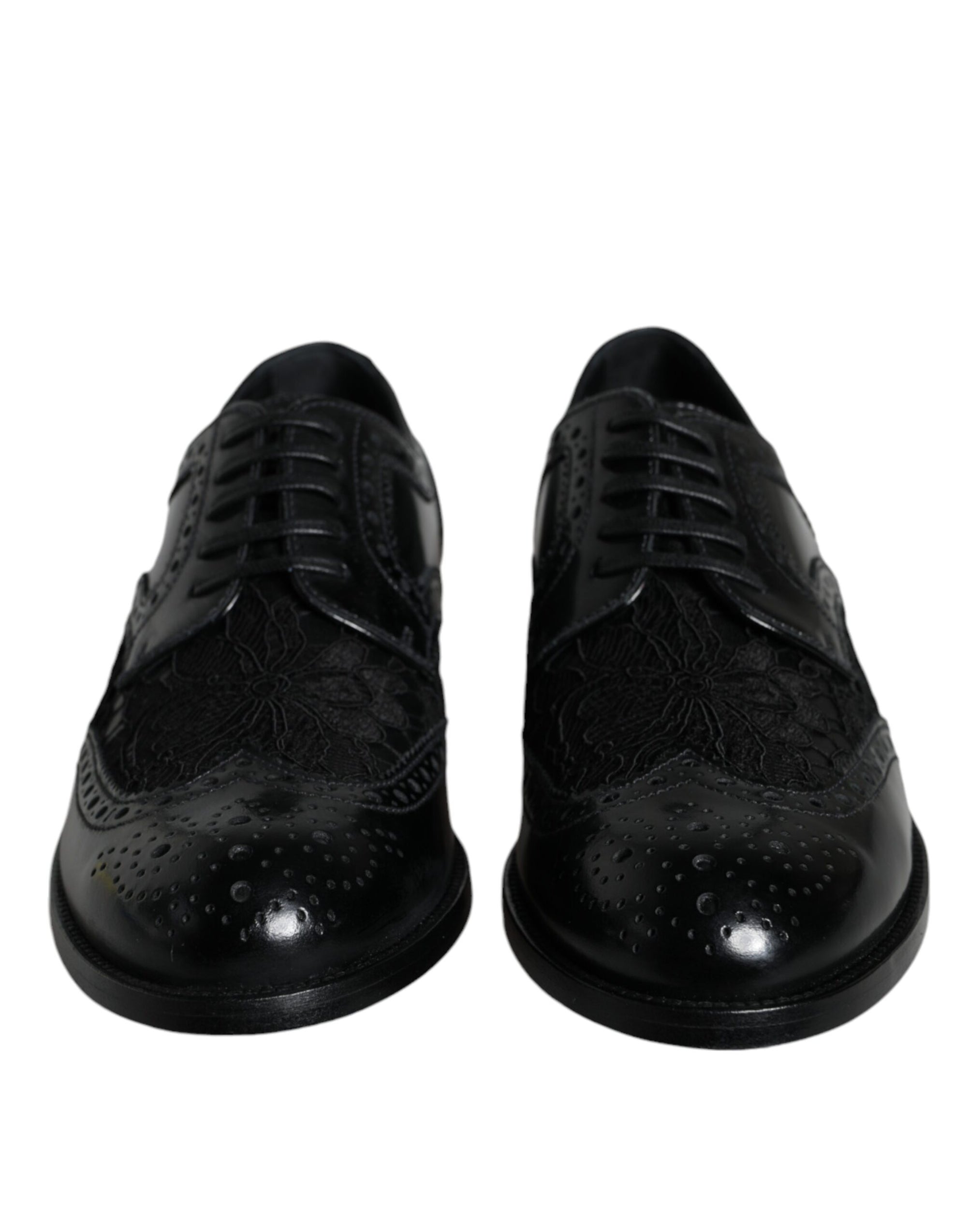 Chaussures habillées en cuir noir et dentelle florale Dolce &amp; Gabbana