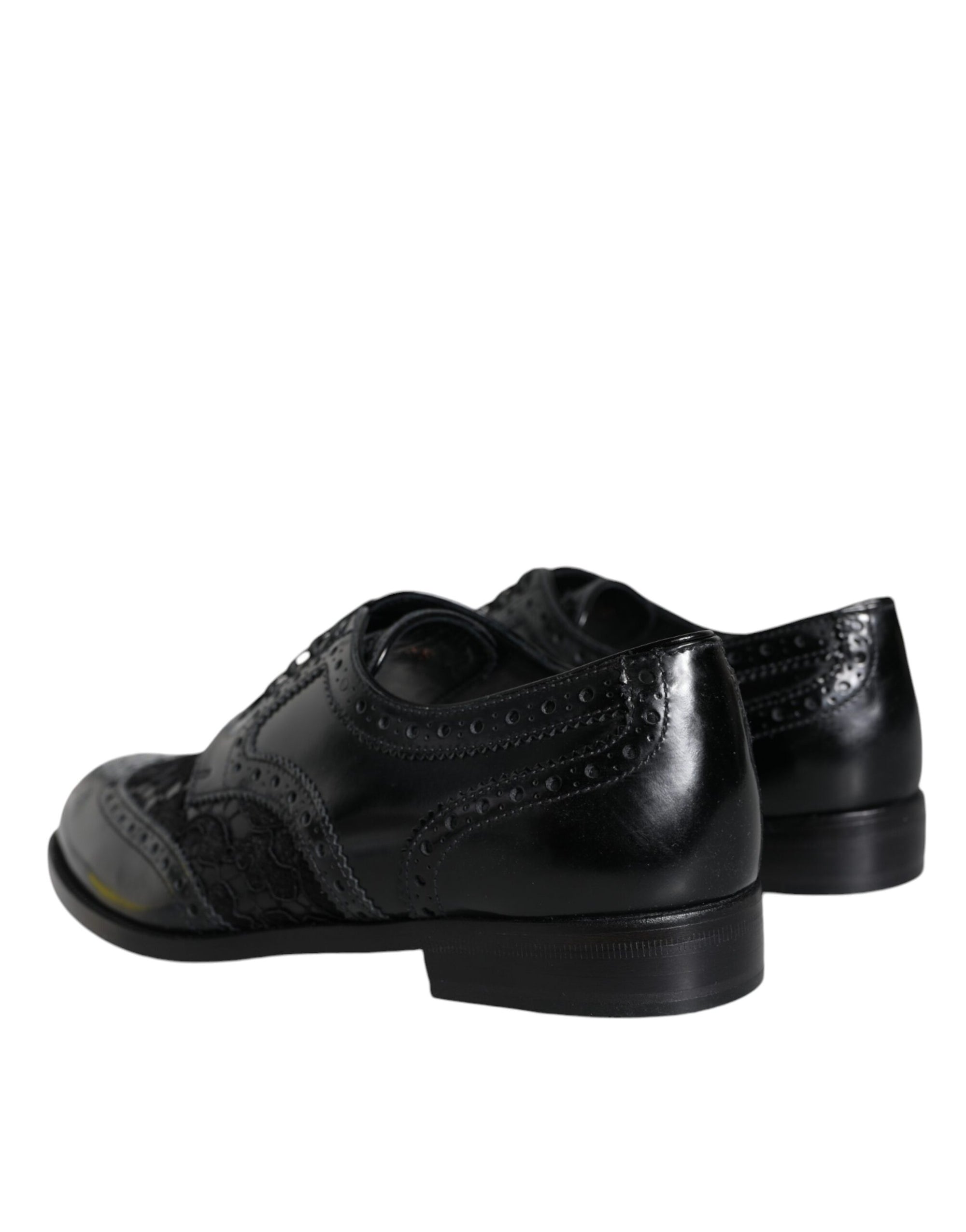Chaussures habillées en cuir noir et dentelle florale Dolce &amp; Gabbana