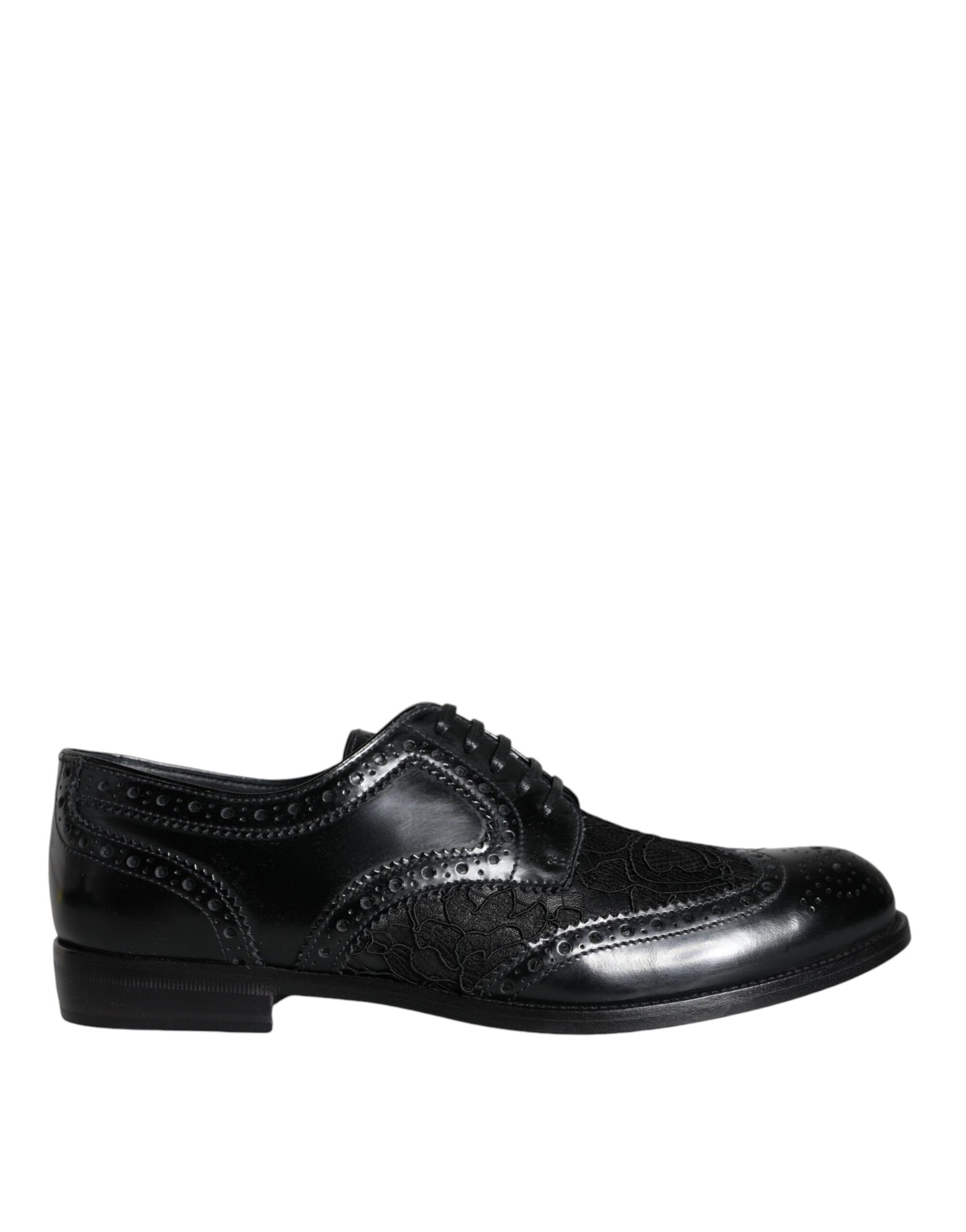 Chaussures habillées en cuir noir et dentelle florale Dolce &amp; Gabbana