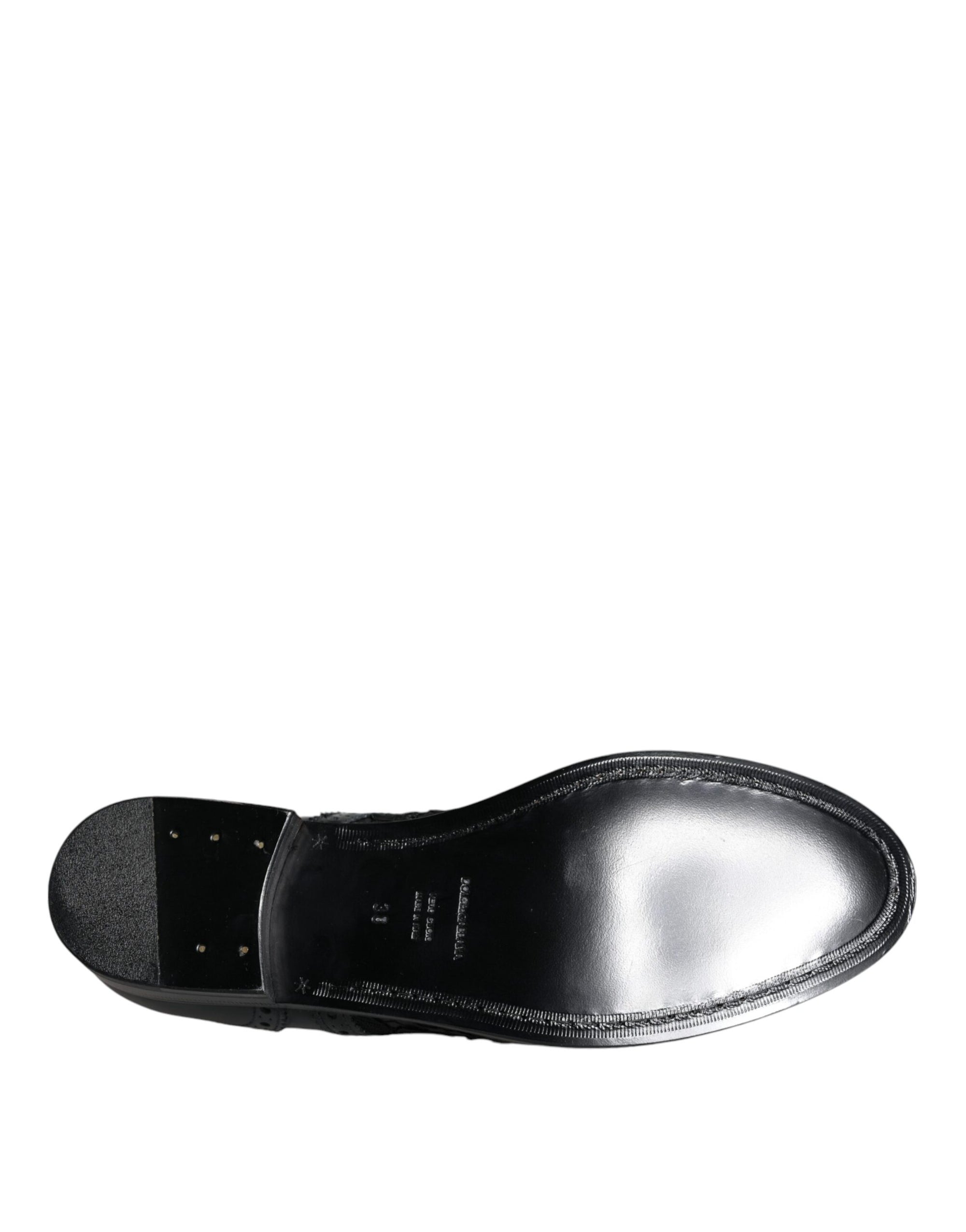 Chaussures habillées en cuir noir et dentelle florale Dolce &amp; Gabbana