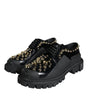 Dolce & Gabbana Black Leather Trekking Derby Embellished Shoes