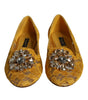 Dolce & Gabbana Mustard Lace Crystal Ballet Flats Loafer Shoes
