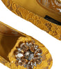 Dolce & Gabbana Mustard Lace Crystal Ballet Flats Loafer Shoes