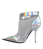 Dolce & Gabbana Silver Iridescent PVC Pointed Short Boots Shoes