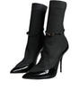 Dolce & Gabbana Black Leather Stilettos Booties Socks Shoes