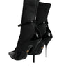 Dolce & Gabbana Black Leather Stilettos Booties Socks Shoes