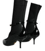 Dolce & Gabbana Black Leather Stilettos Booties Socks Shoes