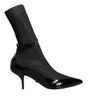 Dolce & Gabbana Black Leather Stilettos Booties Socks Shoes