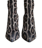 Dolce & Gabbana Gray Leopard Stretch Heels Ankle Boots Shoes
