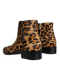 Dolce & Gabbana Brown Leopard Calf Fur Ankle Boots Shoes