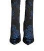 Dolce & Gabbana Black Floral Stretch Mid Calf Boots Shoes