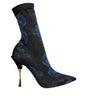 Dolce & Gabbana Black Floral Stretch Mid Calf Boots Shoes
