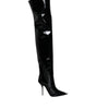 Dolce &amp; Gabbana Black Patent Leather Knee High Boots Shoes