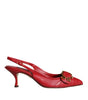 Dolce & Gabbana Red Devotion Leather Heels Slingback Shoes