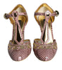 Dolce & Gabbana Pink Gold Leather Pumps T-strap Sandals Shoes