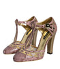 Dolce & Gabbana Pink Gold Leather Pumps T-strap Sandals Shoes