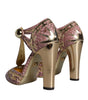 Dolce & Gabbana Pink Gold Leather Pumps T-strap Sandals Shoes