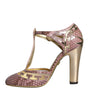 Dolce & Gabbana Pink Gold Leather Pumps T-strap Sandals Shoes