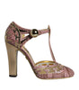Dolce & Gabbana Pink Gold Leather Pumps T-strap Sandals Shoes