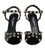 Dolce & Gabbana Black Leather Crystal Ankle Strap Sandals Shoes