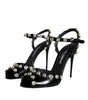 Dolce & Gabbana Black Leather Crystal Ankle Strap Sandals Shoes