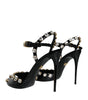 Dolce & Gabbana Black Leather Crystal Ankle Strap Sandals Shoes