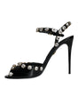 Dolce & Gabbana Black Leather Crystal Ankle Strap Sandals Shoes