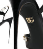 Dolce & Gabbana Black Leather Crystal Ankle Strap Sandals Shoes
