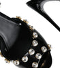 Dolce & Gabbana Black Leather Crystal Ankle Strap Sandals Shoes