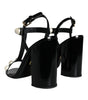 Dolce & Gabbana Black Leather Pearls T-strap Sandals Shoes
