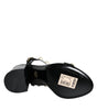 Dolce & Gabbana Black Leather Pearls T-strap Sandals Shoes
