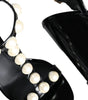 Dolce & Gabbana Black Leather Pearls T-strap Sandals Shoes