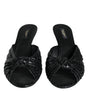 Dolce & Gabbana Black Leather Heels Slides Sandals Shoes