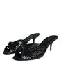 Dolce & Gabbana Black Leather Heels Slides Sandals Shoes