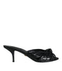 Dolce & Gabbana Black Leather Heels Slides Sandals Shoes