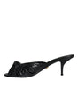 Dolce & Gabbana Black Leather Heels Slides Sandals Shoes
