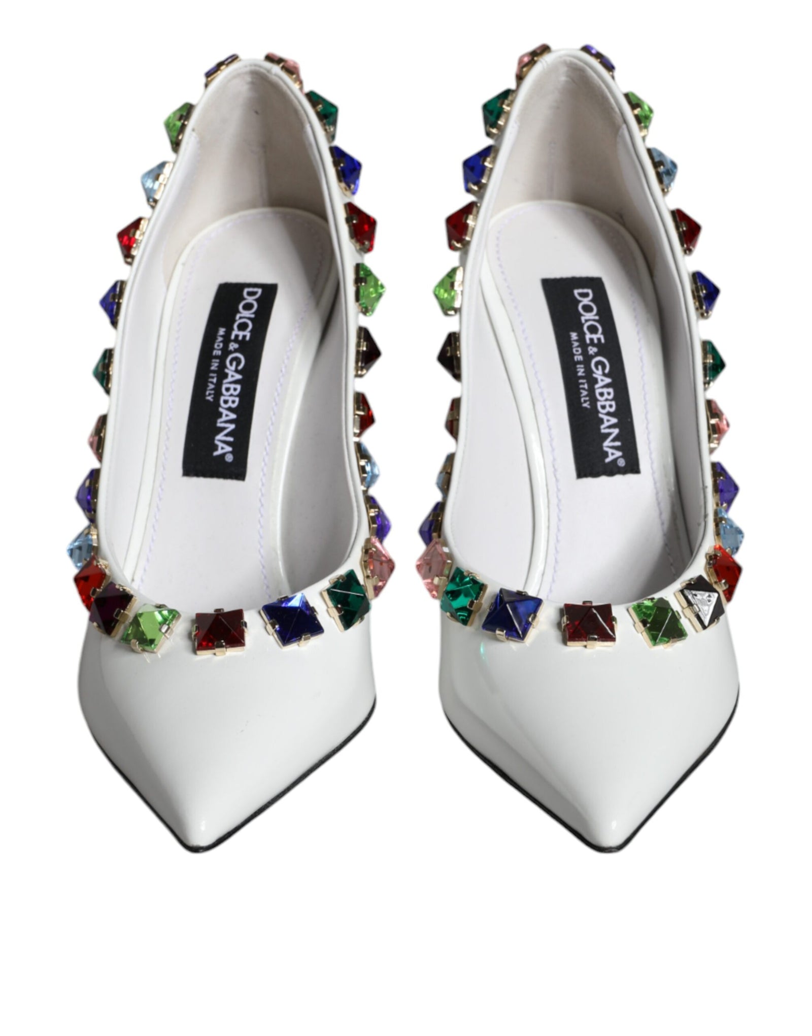 Escarpins à talons hauts en cuir à cristaux blancs Dolce &amp; Gabbana