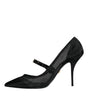 Dolce & Gabbana Black Mesh Mary Jane Crystal Heel Pumps Shoes