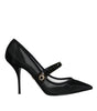 Dolce & Gabbana Black Mesh Mary Jane Crystal Heel Pumps Shoes