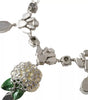 Dolce &amp; Gabbana Silver Brass Clear Crystal Roses Pendants Necklace
