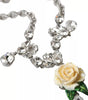 Dolce &amp; Gabbana Silver Brass Clear Crystal Roses Pendants Necklace