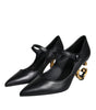 Dolce & Gabbana Black Leather Logo Heels Mary Janes Pumps Shoes