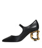 Dolce & Gabbana Black Leather Logo Heels Mary Janes Pumps Shoes