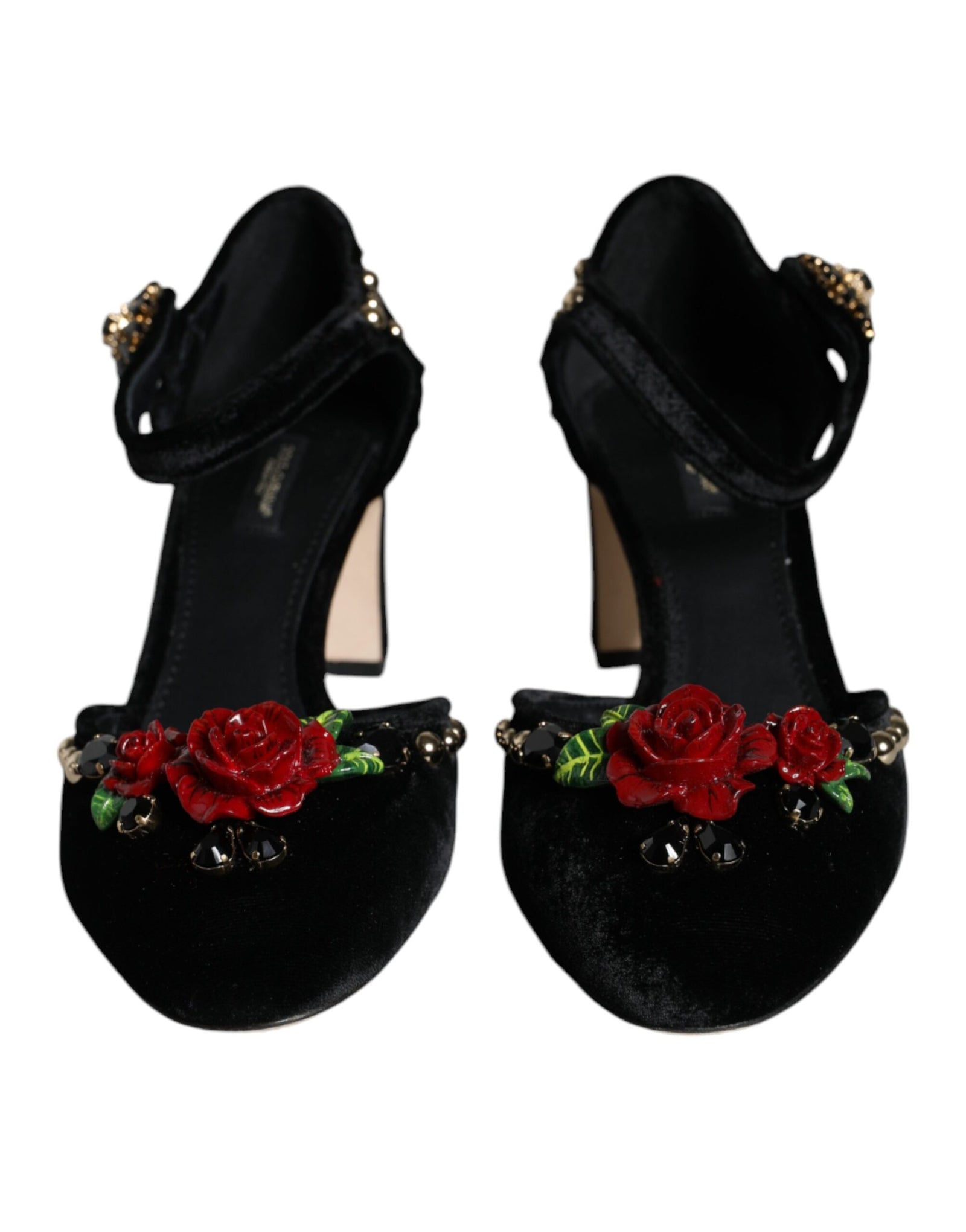 Escarpins Dolce & Gabbana en velours noir avec bride cheville et roses