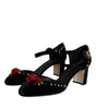 Dolce & Gabbana Black Velvet Roses Ankle Strap Pumps Shoes