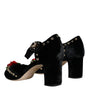 Dolce & Gabbana Black Velvet Roses Ankle Strap Pumps Shoes